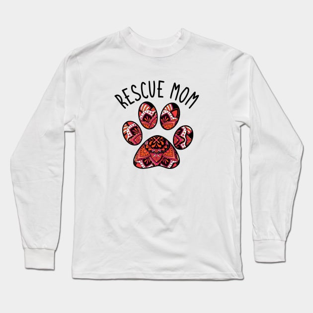 Rescue Mom Mandala Pawprint Long Sleeve T-Shirt by AdrianaHolmesArt